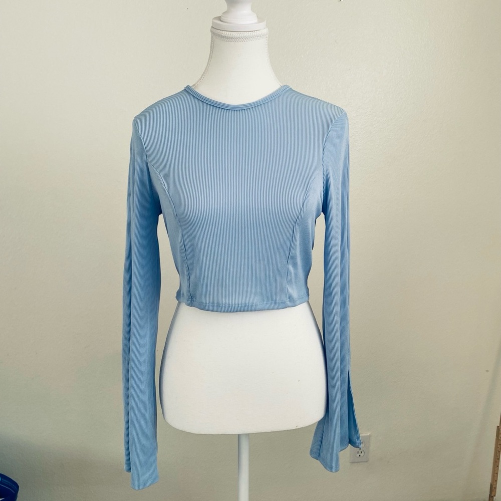 Chic Light Blue Long Sleeve Top